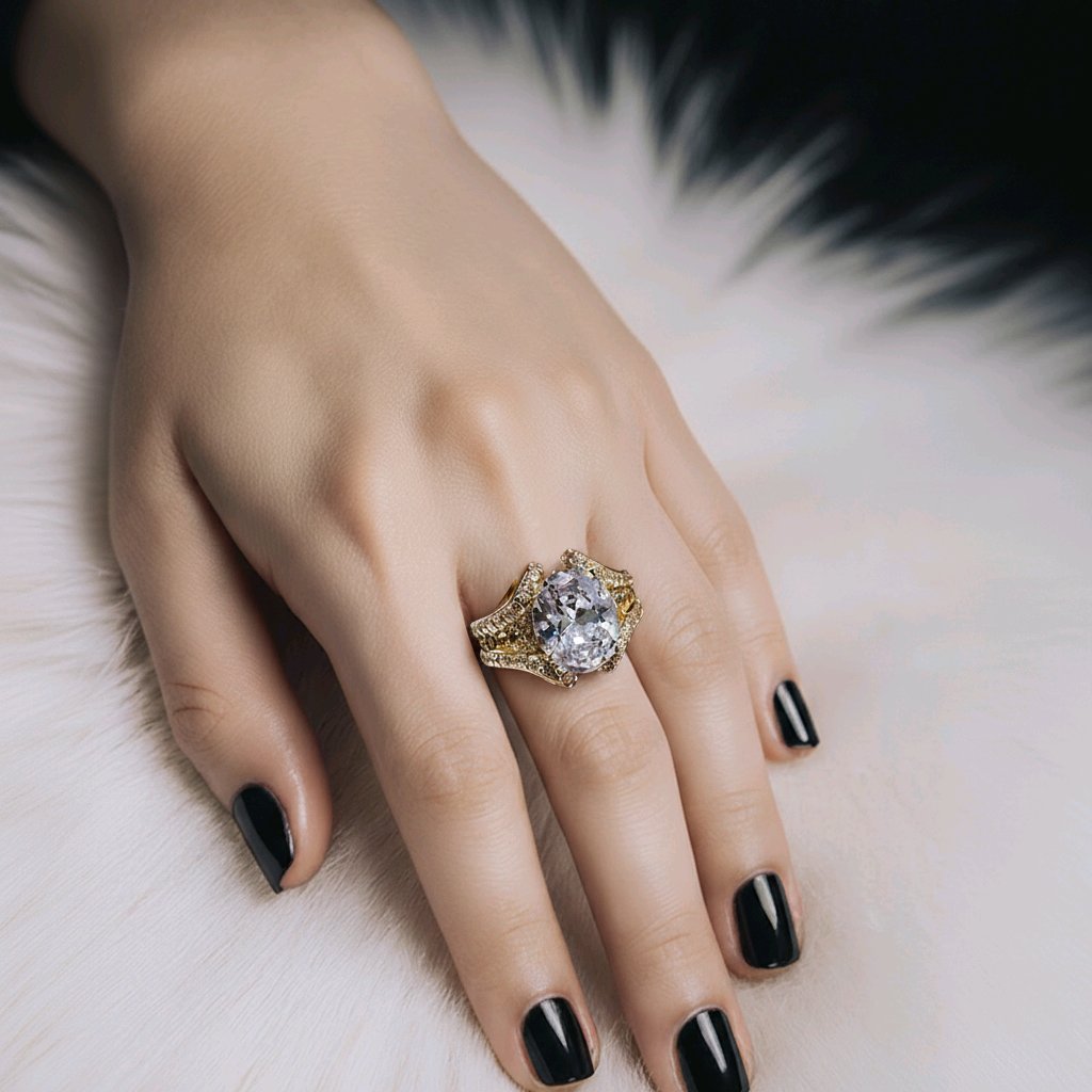 Anillo Plata 9.25 baño Oro 18k piedras zirconia Size #9 Alta Calidad