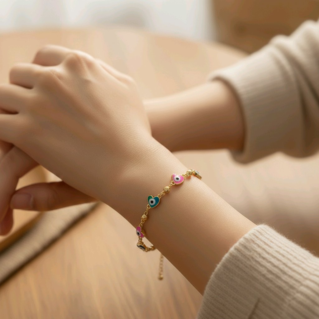 Bracelet  de Ojitos  3 Diferentes  Colores  en Oro Laminado 14K, Alta Calidad  Size  #7 7.5,8