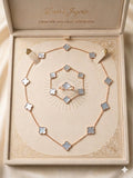 SEt De Trebol  3 piezas Oro 14K en Azul Tornasol  size #20 con Extension  a # 22 y Manilla  #7 con Extension  a # 8