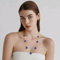 SET Trebol 4 Piezas en Oro Laminado 14K, Alta Calidad  Collar de 10 Flores,Anillo Ajustable, pulcera #6 con extension a #9  Color Azul Rey