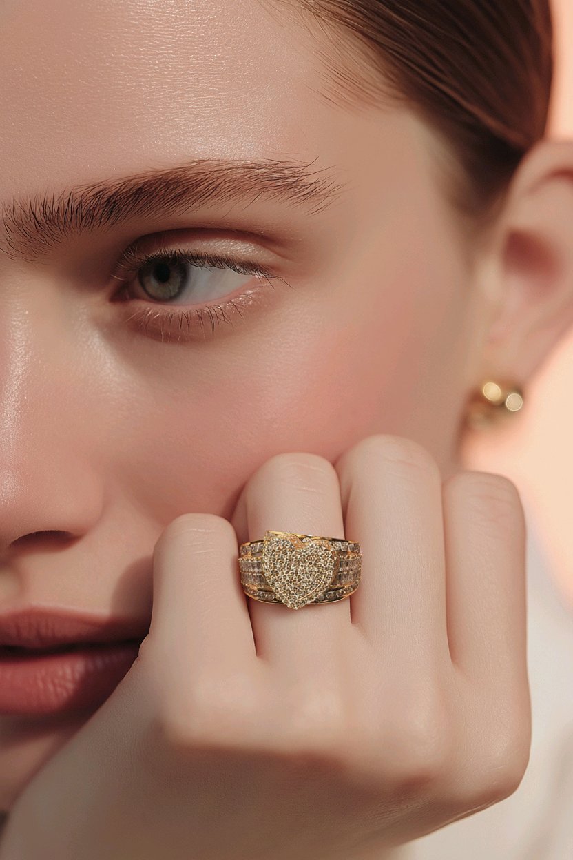 Anillo  corazón  Oro 14K, con piedras  en  Zirconia