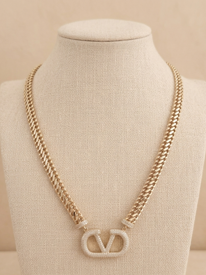 Necklace Valentino Tejido Petatillo piedras en Zirconia  Oro 14K Size # 20 P
