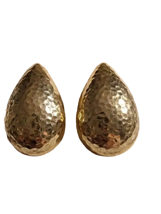 Aretes de Gota Martilladas  Oro 14K, Tamaño Grande