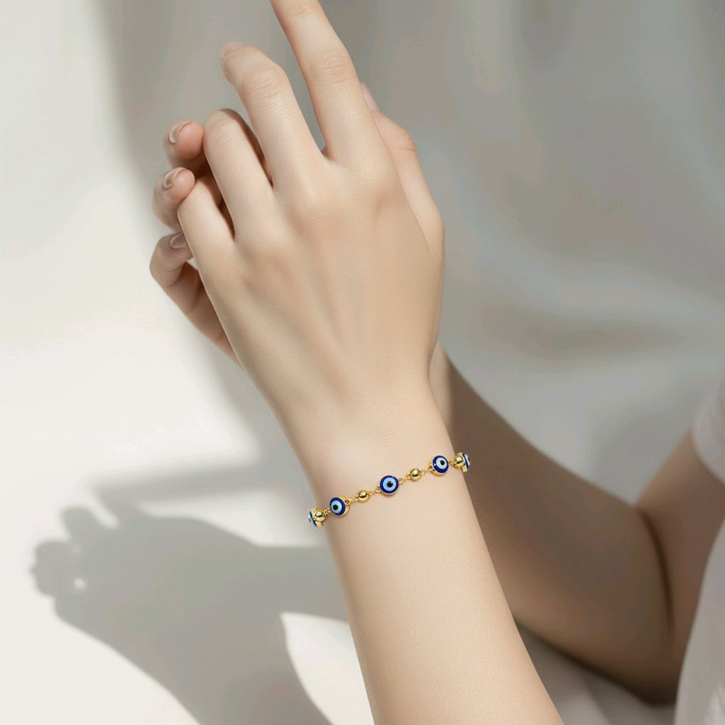 Bracelet  de Ojitos  3 Diferentes  Colores  en Oro Laminado 14K, Alta Calidad  Size  #7 7.5,8