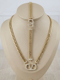 SET Valentino  Tejido Petatillo piedras  en Zirconia  Oro 14K Size # 20 P # 7.5 Bracelet Ancho 7 MM