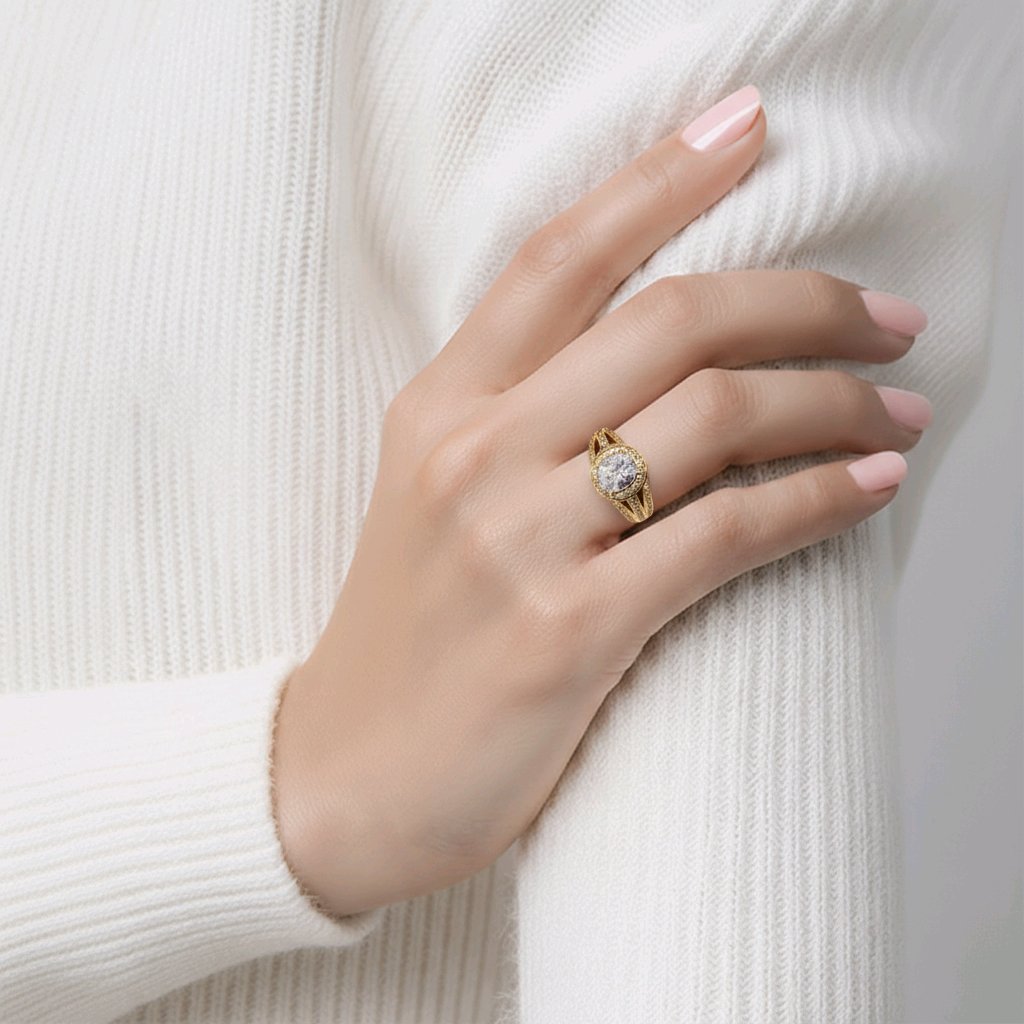 Anillo Plata 9.25 baño Oro 18k piedras zirconia Size 7.5 Alta Calidad