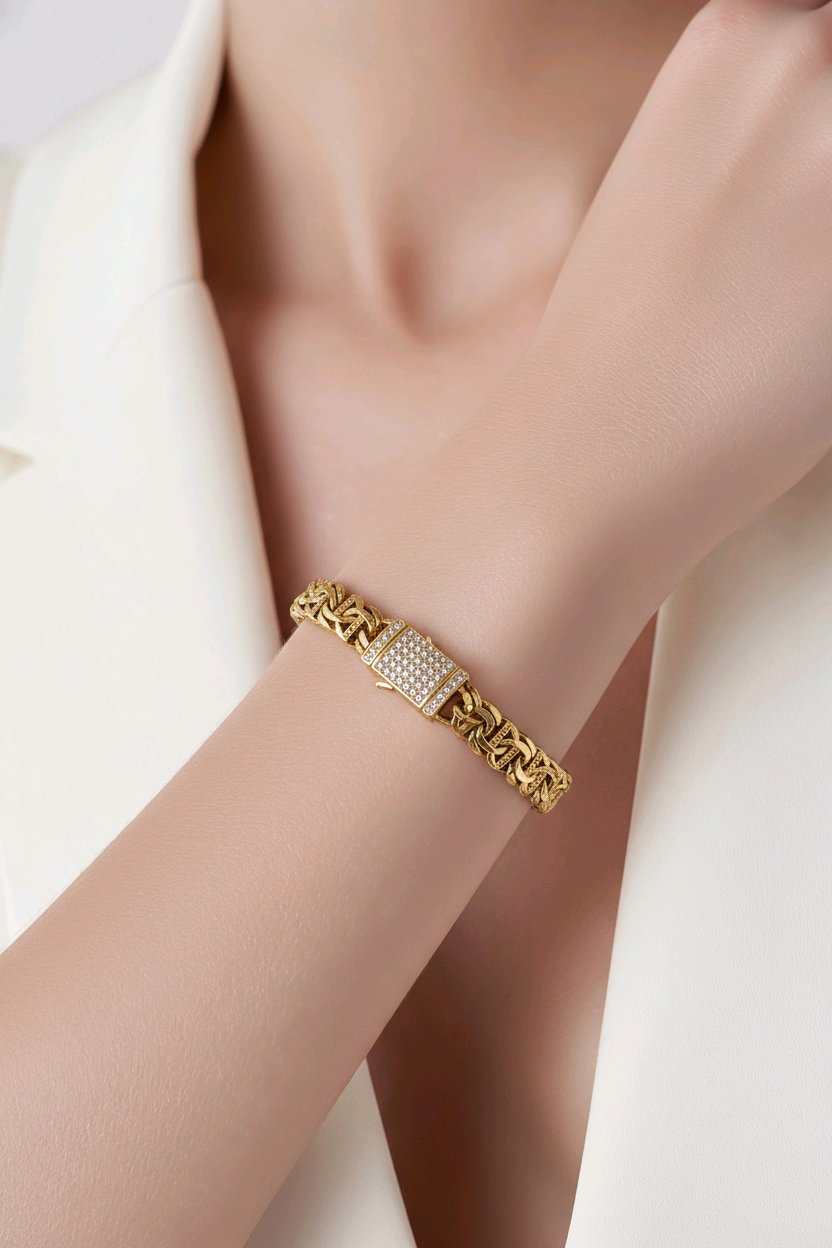 Manilla tejido chino Bar Oro 14K zize #8