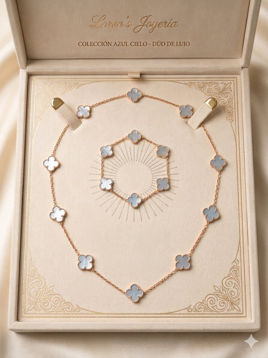 SET De Trebol  2 piezas Oro 10K  Azul Tornasol. size #20 con extension  a # 22 P. Manilla # 7 con extension  a # 8