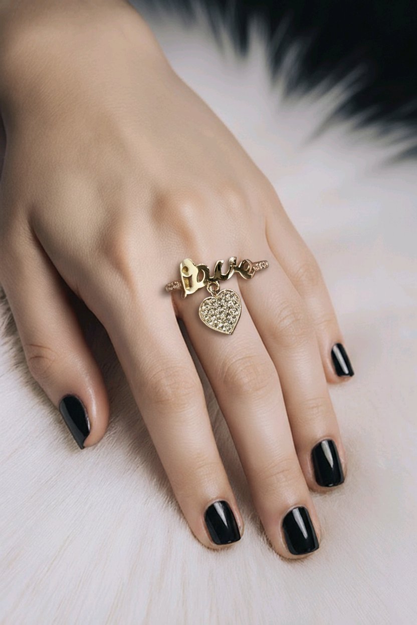 Anillo Love & Corazón con piedras  en  Zirconia