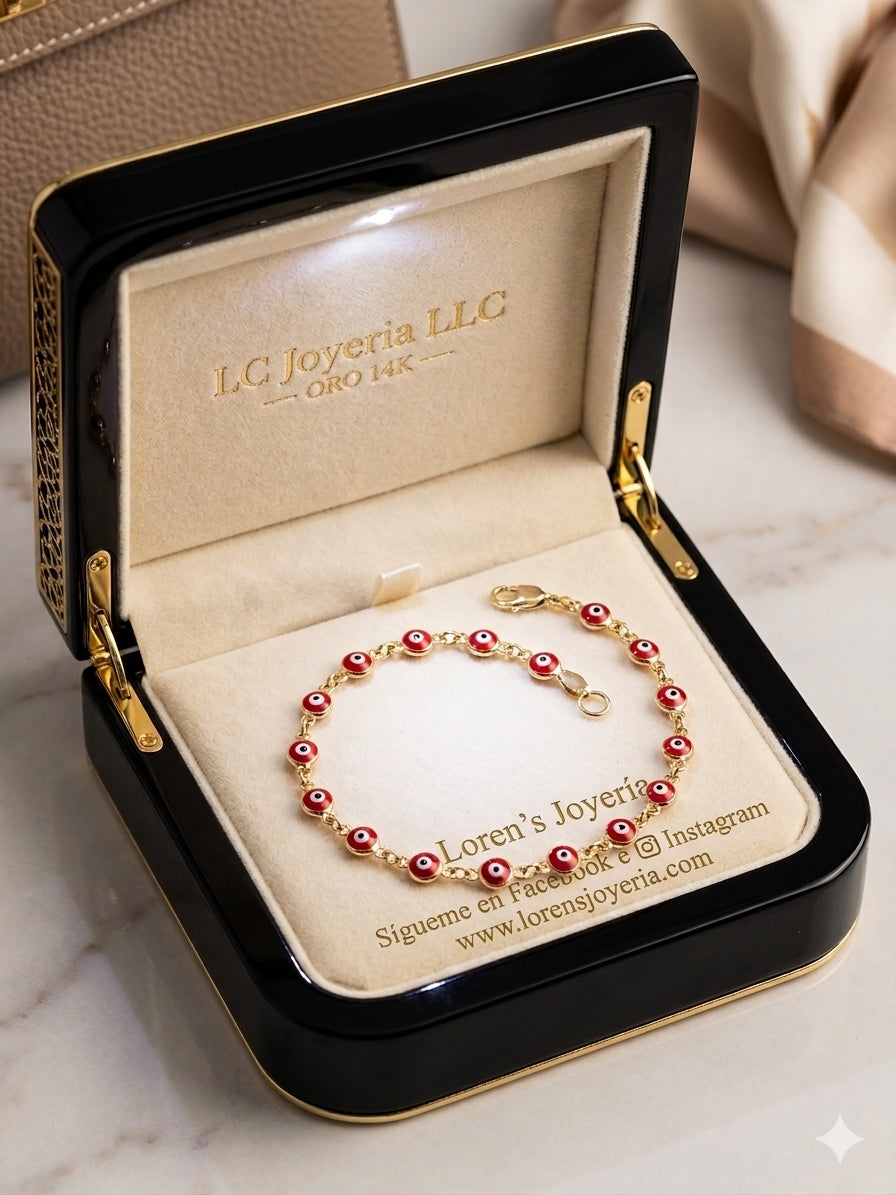 Bracelet  ojitos Rojo Oro 14K Size # 7