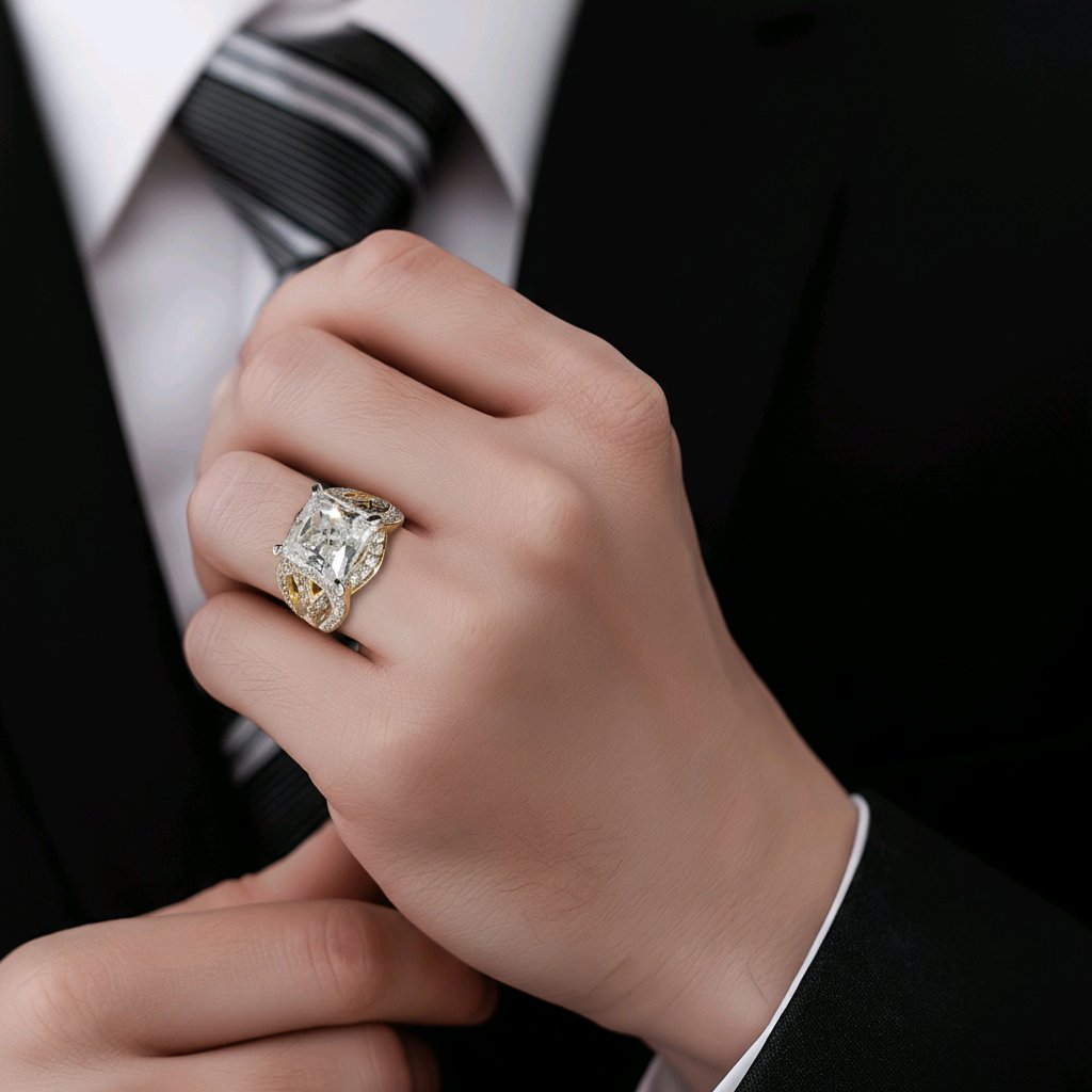 Anillo Plata 9.25 baño Oro 18k piedras zirconia Size 7.5 Alta Calidad