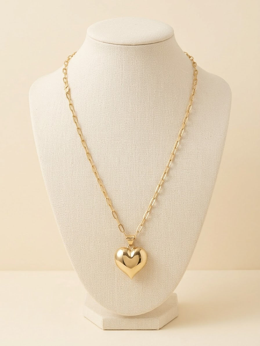 Necklace  Paper Clip C/ Dije Corazón  Oro 14K  Size #18