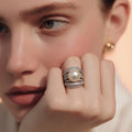 Anillo con perla en Laminado  plateado  Size 7.5