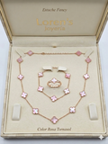 SEt De Trebol 3 piezas  Oro 14K  color Rosa Tornasol size #20  co Extension  a # 22 y Manilla  #7  con  Extension  a  #8