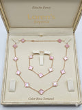 SET De Trebol 2 piezas Oro 10K  Rosa Tornasol  size # 20 con Extension  a # 22 y Manilla #7.5 con Extension  a # 8.5